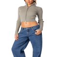 thumbnail image 4 of Ladies‘ Fitted Short Knitted Sweater in Solid Color with Zipper Closure, 4 of 9