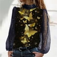 thumbnail image 3 of Moda mujer Casual mariposa impresa hilo neto lentejuelas empalme manga larga pulóver blusa camiseta Tops Fridja  hkj4807, 3 of 8