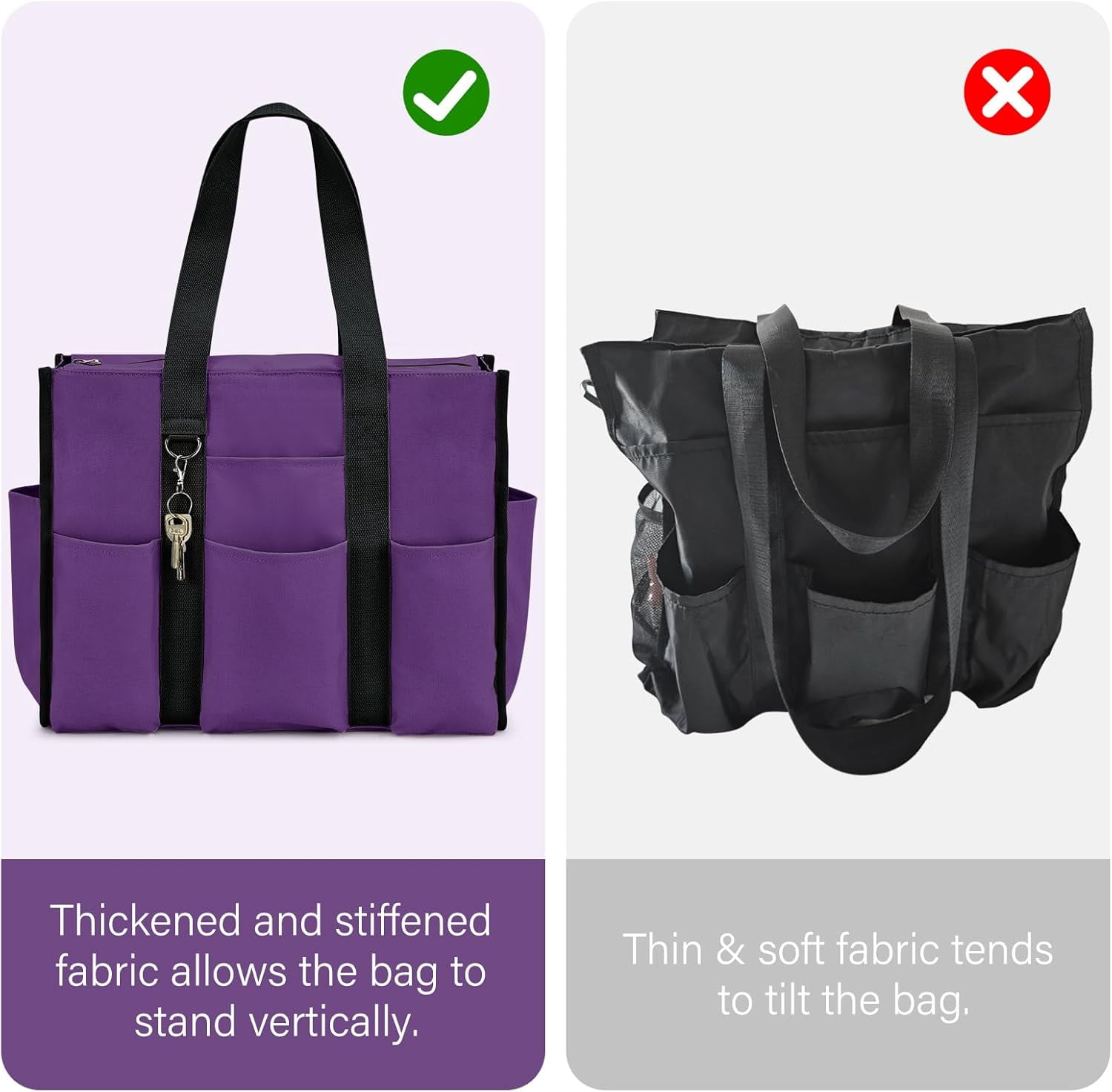 Omlopp Large Tote Bag for Women Waterproof with 12 Pockets Top Zipper Closure Utility Teacher Nurse Bags for Work School-Purple-Large