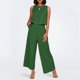 thumbnail image 2 of Conjunto de dos piezas de lino de color liso para mujer: top corto sin mangas con botones y pantalones de pierna ancha, tejido transpirable para el verano, 2 of 8