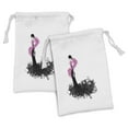 thumbnail image 1 of Feminine Fabric Pouch Set of 2, Sketch of Woman in Gown with Fluffy Boa Image, Small Drawstring Bag for Toiletries Masks and Favors, 9" x 6", Charcoal Grey Pink, by Ambesonne, 1 of 2