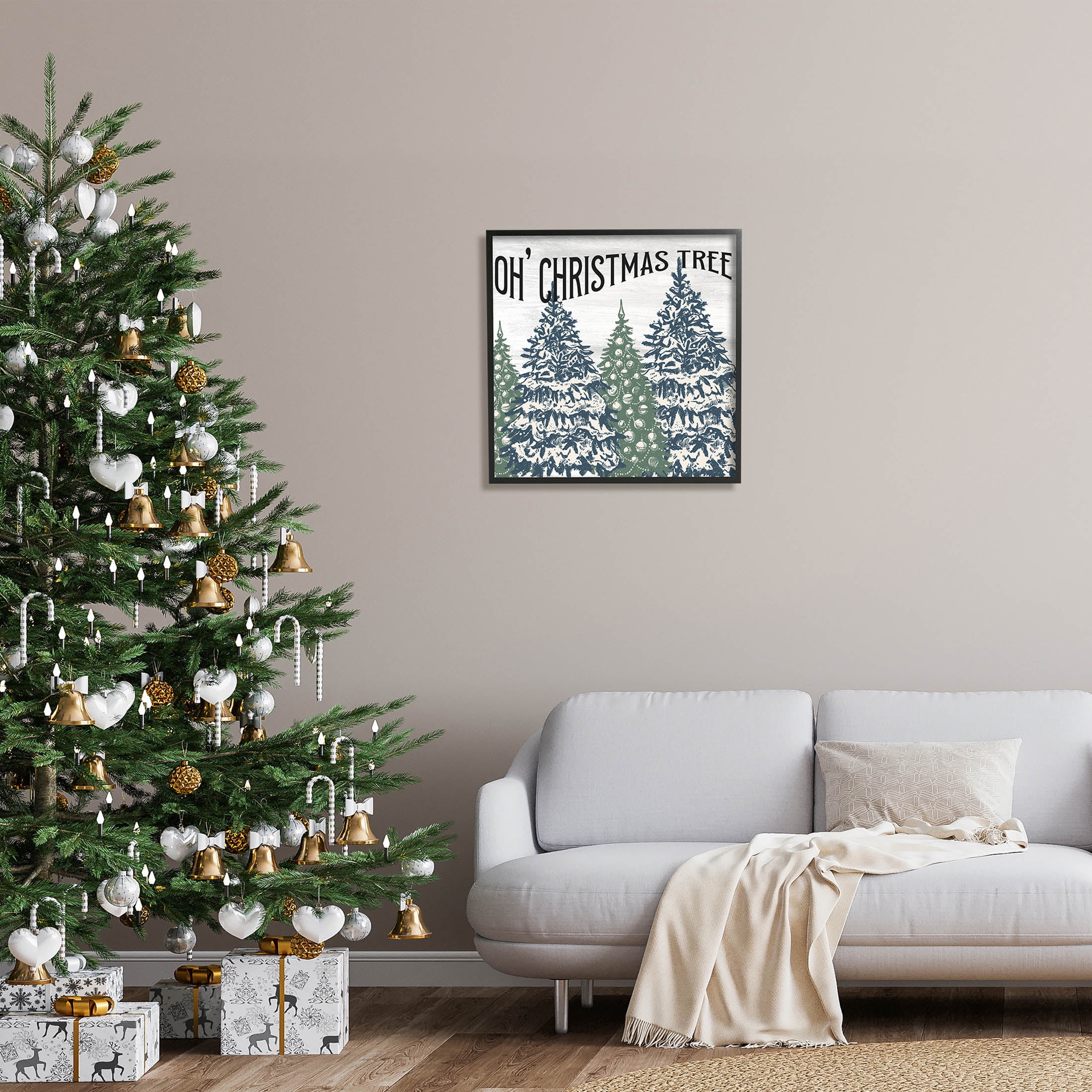 Stupell Industries Oh Christmas Tree Vintage Graphic Art Black Framed Art Print Wall Art, Design by Kim Allen