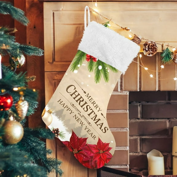 Ryvnso Christmas Stockings Christmas Poinsettia Flower 17.7" Large Stocking Decoration 1 Pack