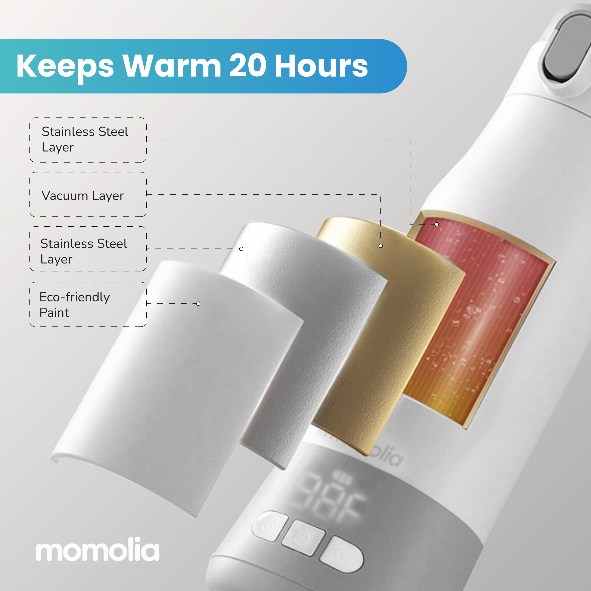 Portable Milk Warmer for Travel, Bottle Warmer for Breastmilk and Formula, Milk Warmer On-The-Go, Large Capacity 12 oz. with LED Temp Control, Wireless for Bottle Feeding (Grey)