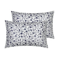 Unique Bargains Set of 2 Pillowcase for Hair and Skin Cotton Floral Pillow Cases Dark Blue