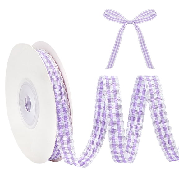 10 Yards Purple Gingham Plaid Ribbon 3/8 inch Checked Wavy Edge Ribbon Polyester Woven Plaid Edging for Hair Accessories Flower Gift Wrapping Bouquet Chothes Decoration DIY