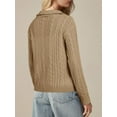 thumbnail image 6 of Long Sleeve Women Vintage Cable Knit Cardigan Zip Up Collared Sweater Coat, 6 of 7