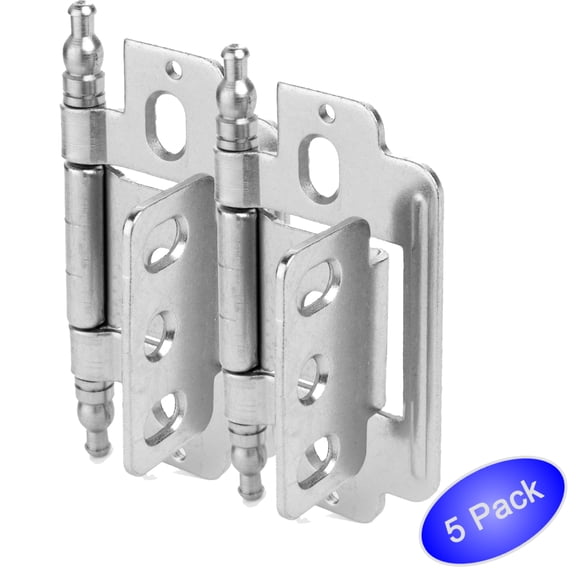 5 Pack - Cosmas 14280-SN Satin Nickel 3/4" Inch Full Inset Partial Wrap Ball Tip Cabinet Hinge (Pair)
