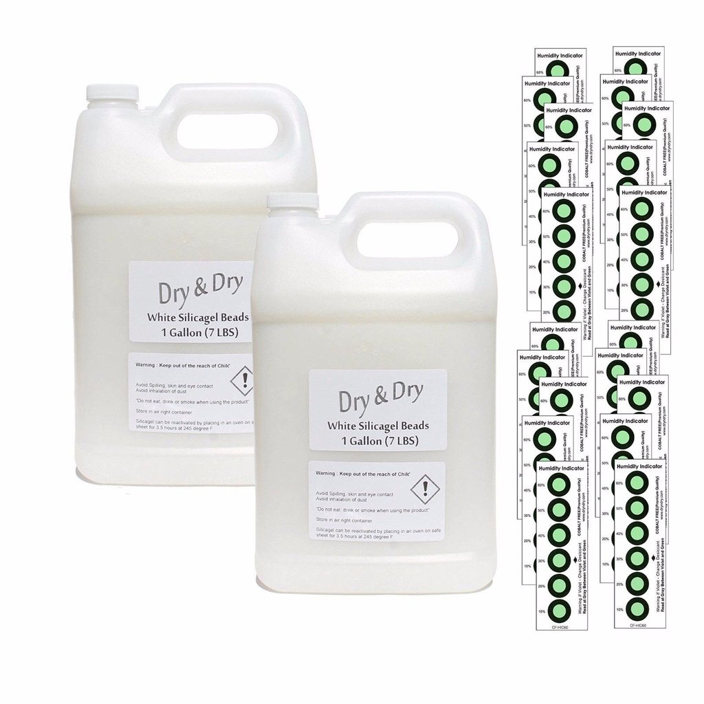2 Gallon(14 LBS) "Dry & Dry" Premium Rechargeable White Silica Gel Beads (Industry Standard 24