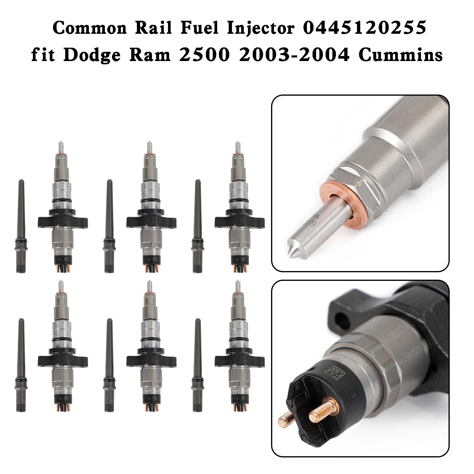 6PCS Common Rail Fuel Injector 0445120255 fit for Dodge Ram 2500 2003-2004 Cummins