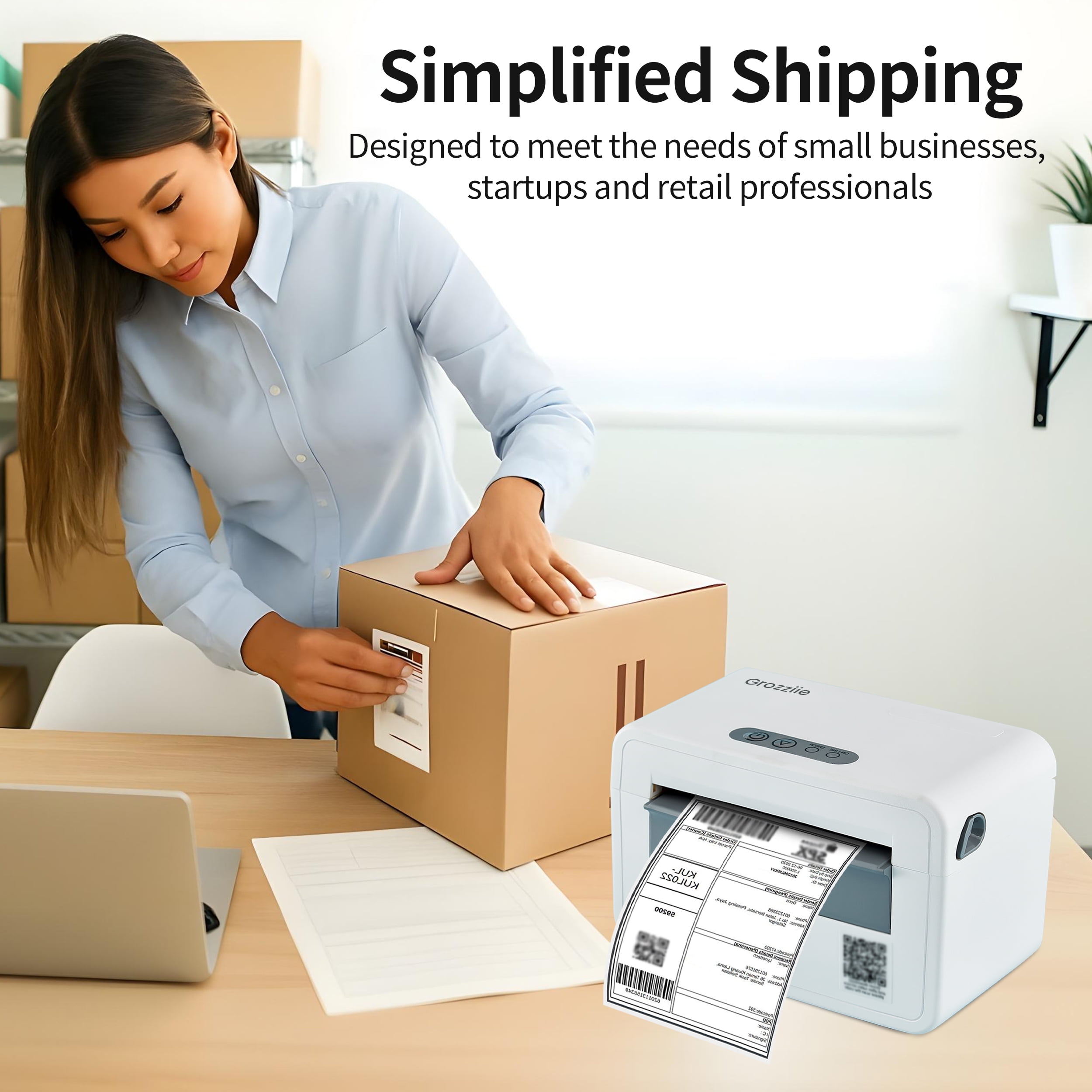 Grozziie Thermal Label Printer | USB Portable 4x6 Thermal Label Printer for Shipping Package, Small Business, Warehouse, Delivery Company - Only Windows Supported