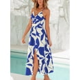 thumbnail image 2 of Vestido largo CUPSHE para mujer, verano, sin mangas, playa, casual, abertura lateral, tirantes finos, vacaciones, graduación, vestido midi azul medianoche, M, 2 of 4