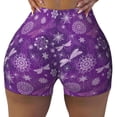 thumbnail image 2 of Gukieu Purple Snowflakes Print Women's Sports Shorts, Elastic Waist High Stretch Running Yoga Gym Sweatpants-Small, 2 of 8