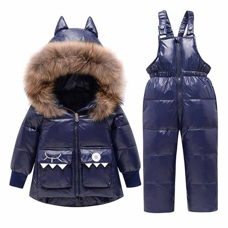 

Dezsed Baby Girl Boy Clothes Outfits Clearance Winter Baby Boys Girls Thickened Down Jacket Strap Pants Two-piece Suit Dark Blue 90