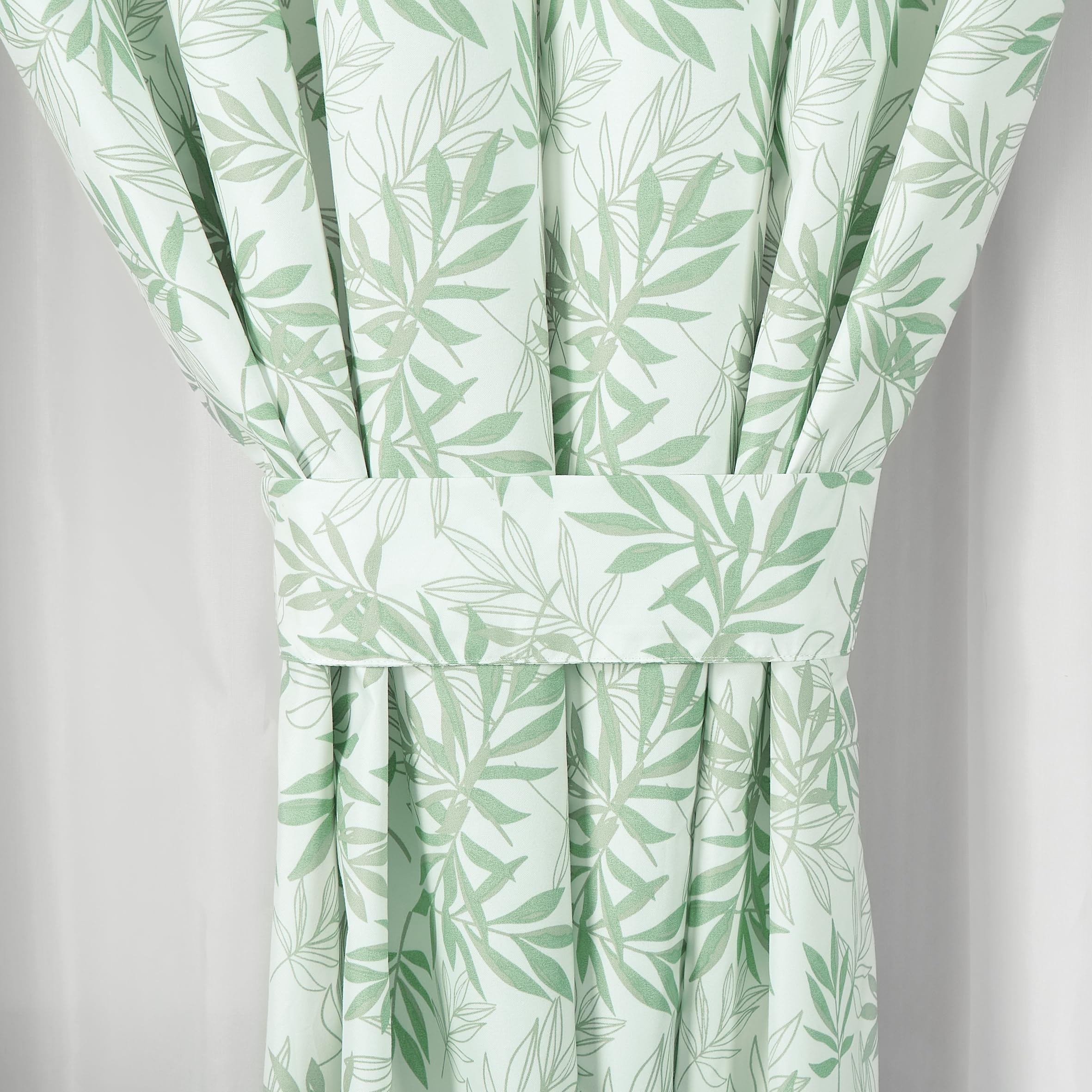 Chezmoi Collection 4-Piece Floral Leaves Window Curtain Set with Sheer Backing, Green White Leaves Printed Microfiber, 120 inch x 84 inch