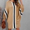 thumbnail image 4 of Kiplyki Women's Long Sleeve Fall Dress Loose Contrast Color Splicing Knitted Sweater Dress, 4 of 8