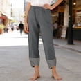thumbnail image 4 of Miluxas Women's Gingham Trim Wide Leg Pants Elastic High Waist Loose Fit Casual Cropped Pants with Pockets Summer Work Casual Trousers Gray, 4 of 7