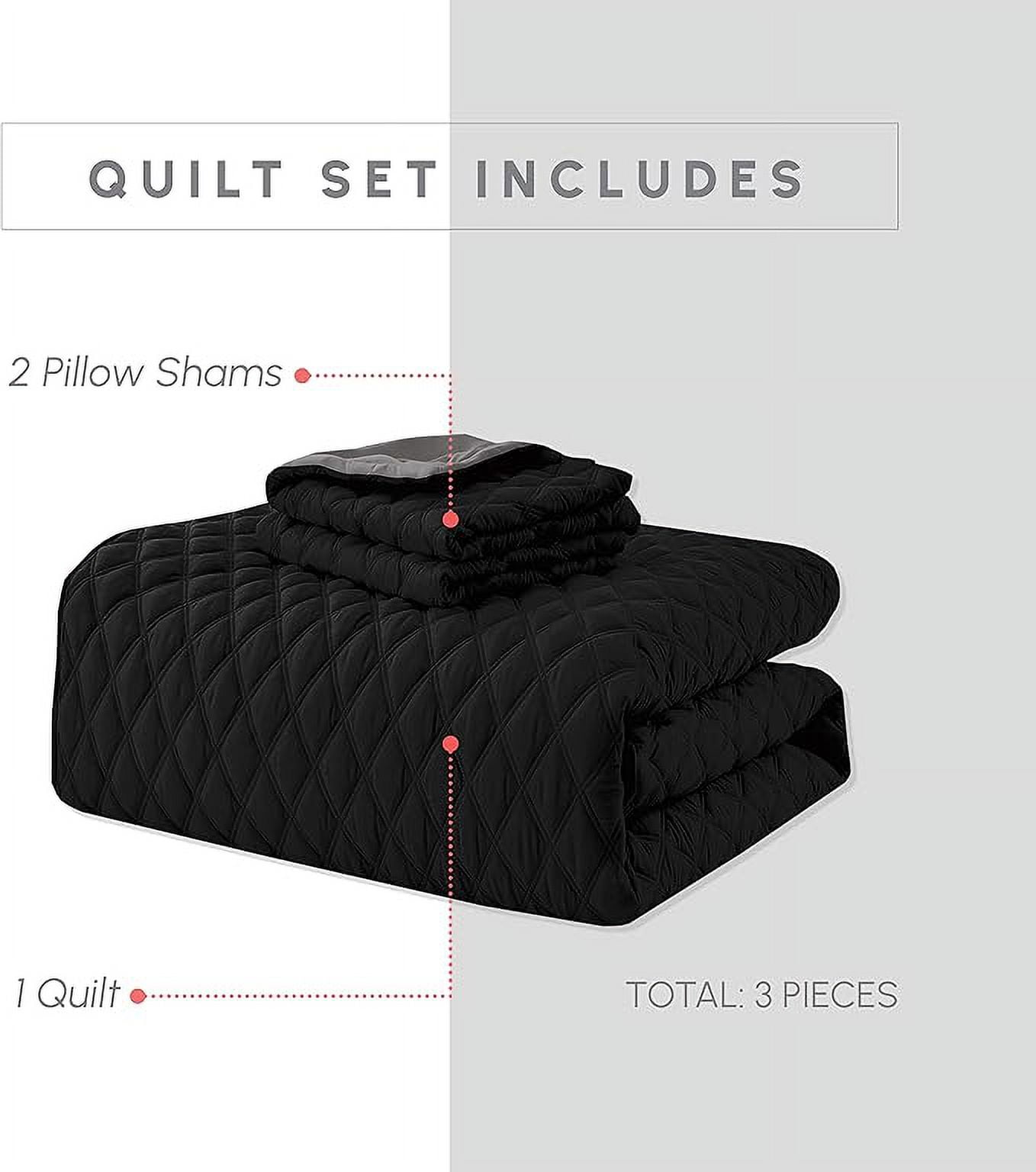 Elegant Comfort 3-Piece Quilted Reversible Bedspread Coverlet Set with Pillow Shams, Exquisite Diamond Stitching All Season Heavy Weight - Ultra Soft Premium Quilt- Twin, Black/Gray