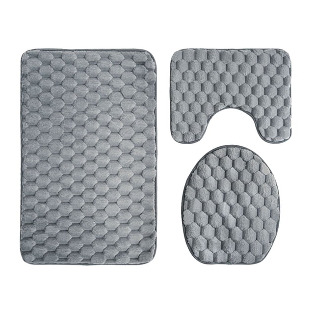 Ohufall 3 Piece Foam Bath Mat Set Non Slip Soft Toilet Rug Machine Washable Quick Dry Bathroom Decor