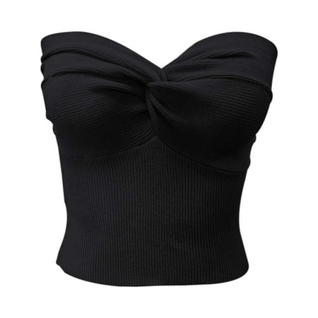 BYHONG Elegant Strapless Solid Color Knit top for Women Stretchable Tube Bandeau Bra Crop tops for Casual or Party Wear Women s Tanks & Camis Black M