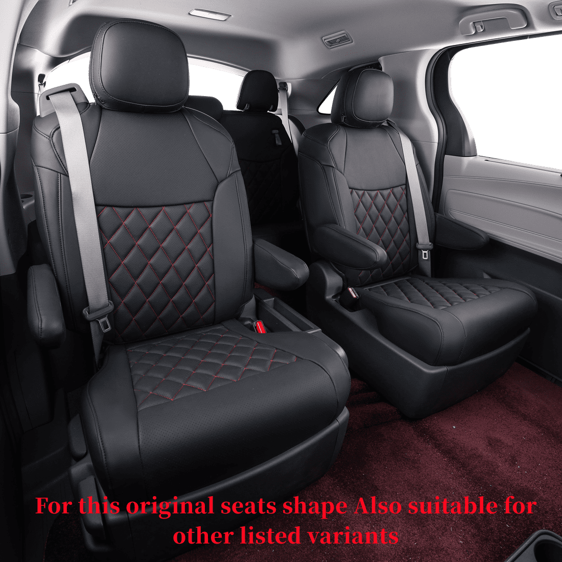 coverdream Sienna Car Seat Covers Custom Fit for 2011-2020 Toyota Sienna LE,XLE,Limited,L,XLE Premium,Limited Premium,7-Seater Leather Auto Seat Covers(Full Set,Black/Red)