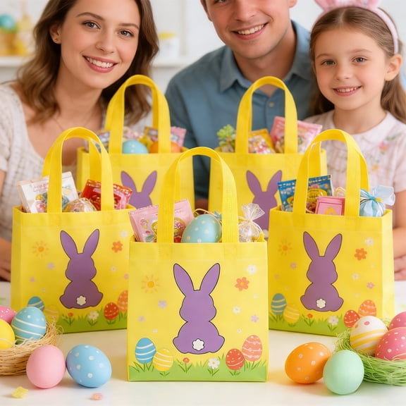 RYDCOT 12 pcs Easter Gift Bags and Decorated withs Patterns and Holiday Decorative Bags and Available In 6 Colors, for Gifts Wrapping Egg Hunt Game Easter Party Supplies