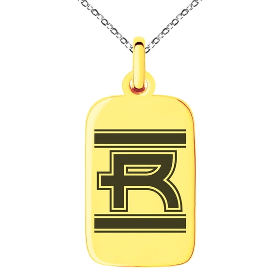 Stainless Steel Letter R Initial Empire Monogram Engraved Small Rectangle Dog Tag Charm Pendant Necklace