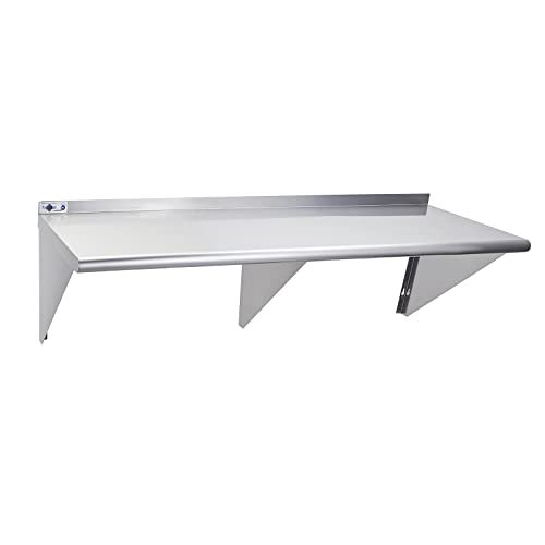 Profeeshaw NSF Stainless Steel Shelf 18” x 60”, 450 lb Commercial Shelves Wall Mounted Metal Shelving with Backsplash and 2 Brackets for Restaurant, Bar, Utility Room, Kitchen and Garage