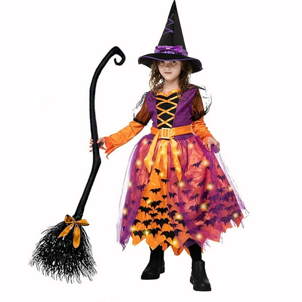 Witch Broom with Ribbons for Kids Halloween Witches Broom Stick - Costume Parties, Cosplay Costume Supplies -Photo Booth Accessory