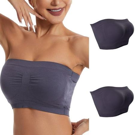 LFEOOST Womens Bandeau Sexy Bras 2 Pcs Bralette Padded Corset Bralettes Stretch Bra Full Coverage Crop Tube Top Bras Gray S