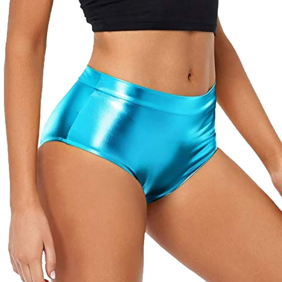 Alitao Leather Shorts Womens Shorts Casual Short High Waisted Shorts Leather Metallic Solid Color High Gloss Women's Super Shorts Hot Pants Micro Shorts Womens Shorts Blue M