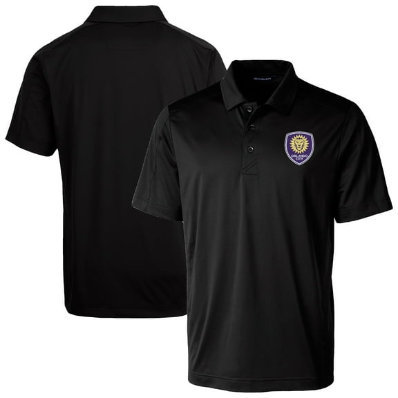Men's-Cutter & Buck  Black Orlando City SC Prospect Eco Textured Stretch Recycled Polo