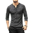 thumbnail image 4 of Haut Homme Col Rond Bouton Blouse Manches Longues Col Rond Décontracté Ajusté T-Shirt, Noir, TG, 4 of 5