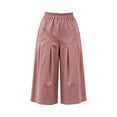 thumbnail image 4 of Karymi Workout Shorts Women Elastic High Waist Pleated Culottes, Casual Solid Cropped Capri Pants with Pockets, Wide Leg Calf-Length Trousers Biker Shorts Women, 4 of 7