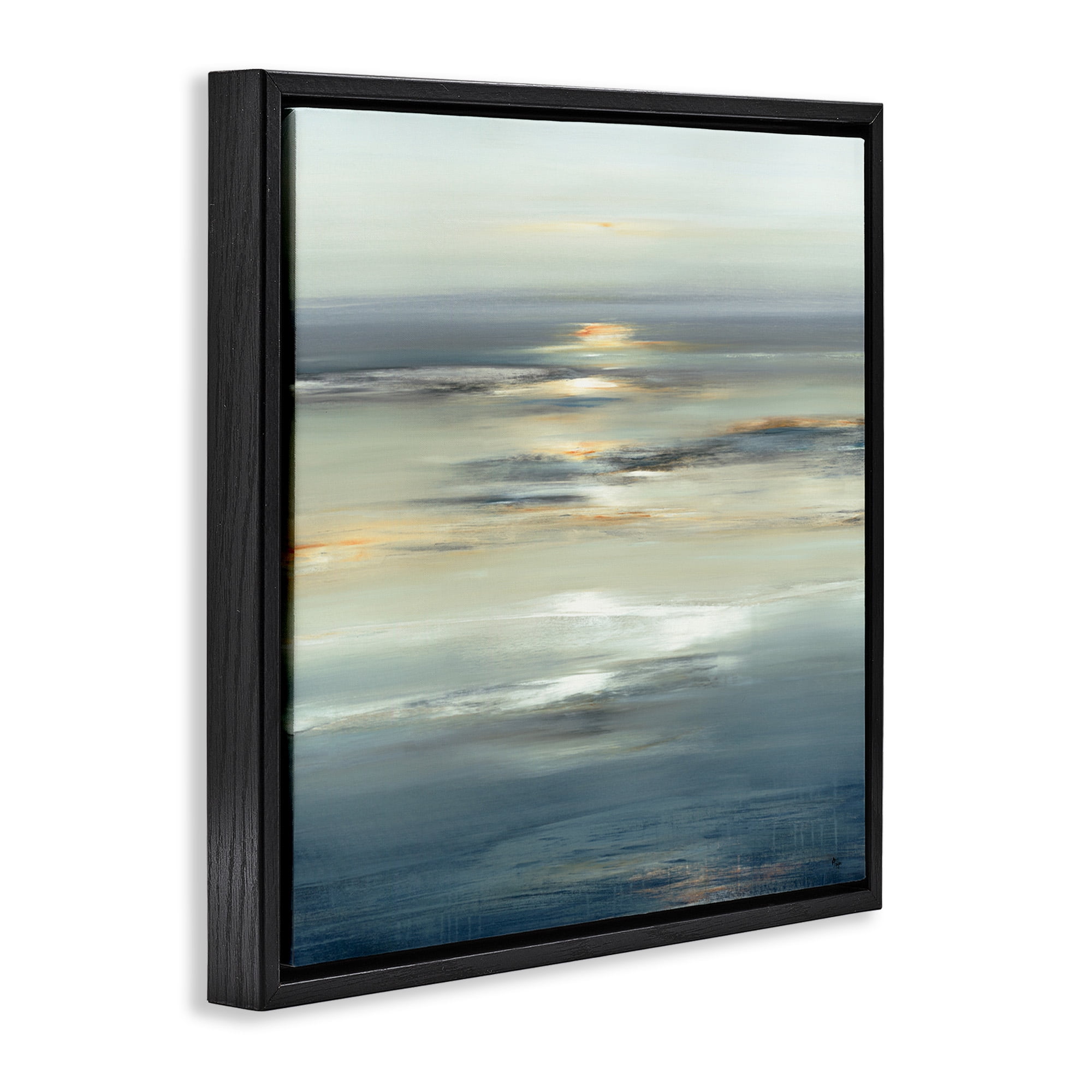 Stupell Industries Abstract Tranquil Nautical Sunrise Nature Painting Black Floater Framed Canvas Art Print Wall Art, 25 x 25