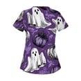 thumbnail image 3 of Vintage Halloween Shirts, Classic Fit V-Neck Short Sleeve Scrub Top with 2 Pockets & Soft Fabric Stretch Printed Scrubs Medical Nursing Uniforms Wicking Healthcare for Women Purple S, 3 of 5
