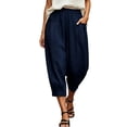 thumbnail image 2 of BUIGTTKLOP Womens Summer Capris Casual Cotton Linen Pants Baggy Elastic Waist Capri Pants with Pocket, 2 of 7