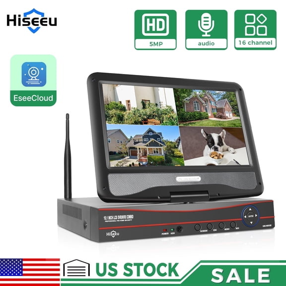 Hiseeu 5MP WiFi NVR 2.4GHz WiFi Support 5MP/4MP/3MP Hiseeu Cameras 24/7 Recording Network Video Recorder with 10" Monitor NVR (NO HDD)