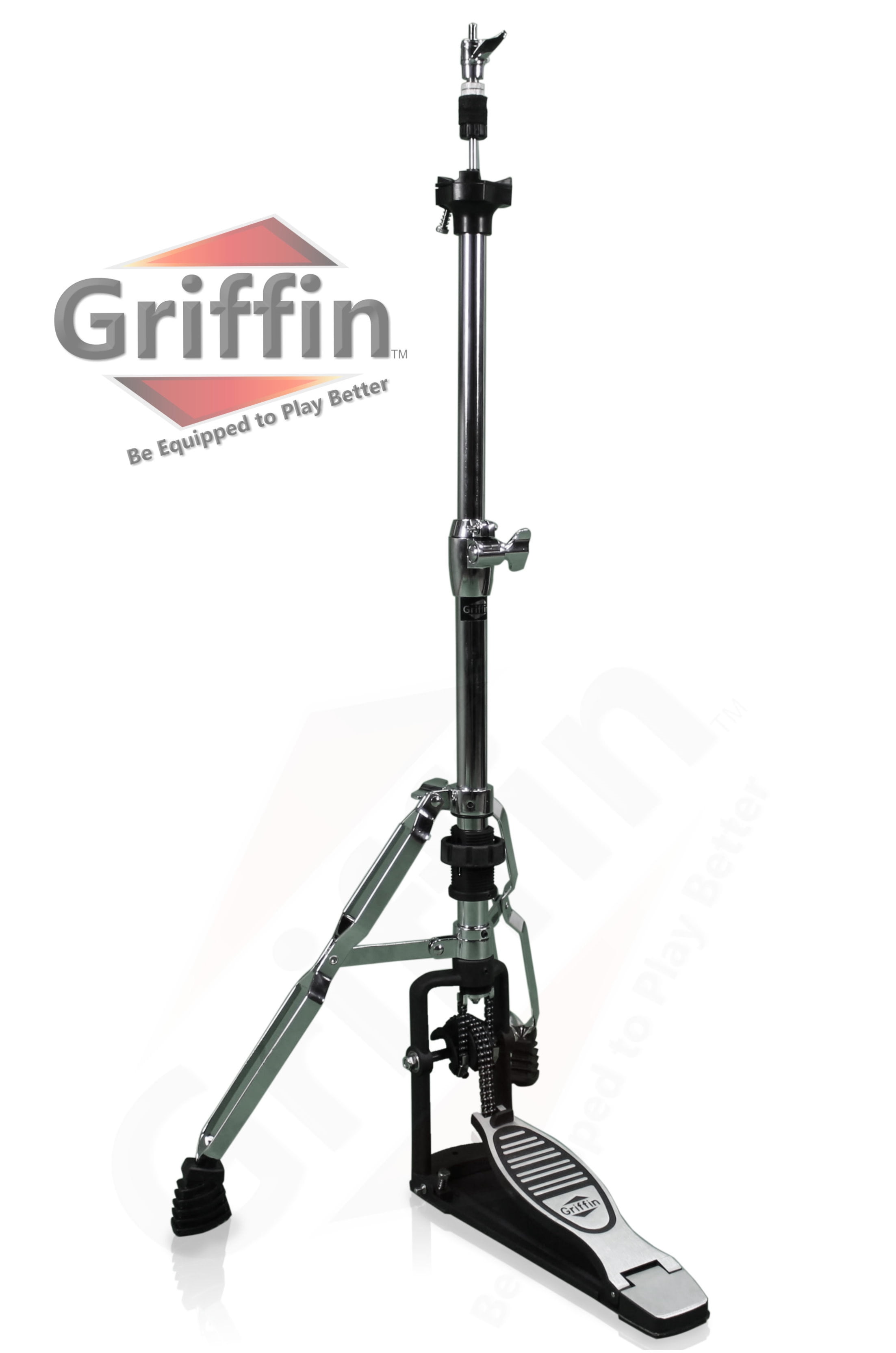 Premium 2 Leg Hi-Hat Stand by Griffin Heavy Duty Hihat Cymbal Foot Pedal with Drum Key Double Braced Chrome Percussion Hardware Mount Folding Two Leg Style Converts to a No Leg High Hat Mount 