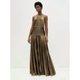 thumbnail image 3 of Women'S Luxury Metallic Pleated Slit Tie Halter Sleeveless Elegant Pleated Maxi Dress Ancient Gold S, 3 of 6