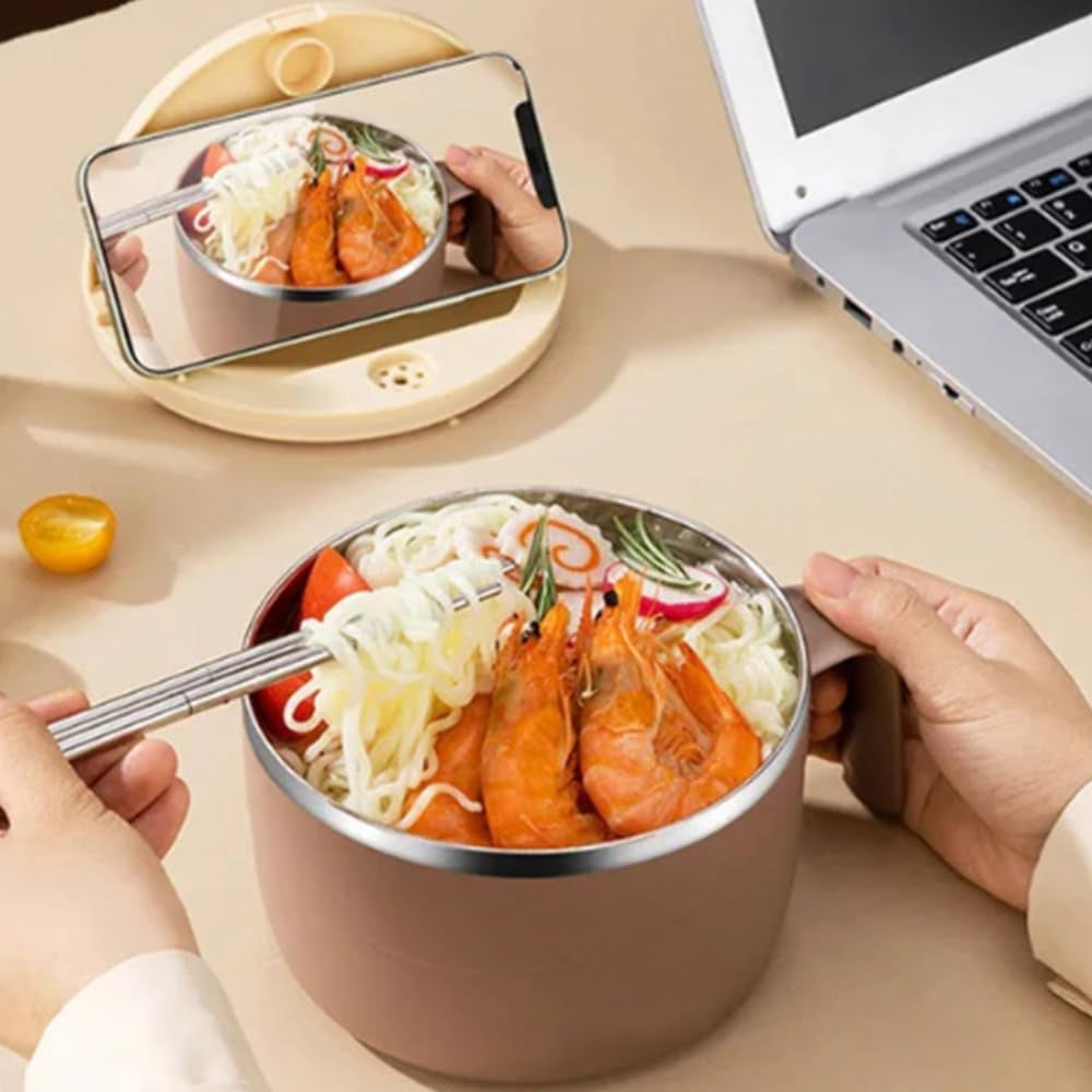 304 Stainless Steel Multi-Purpose Anti-Scald Large-Capacity Instant Noodle Bowl, Insulated Noodle Bowl With Lids, Double-Layer Anti-Scald, For Kitchens, Offices (#4)