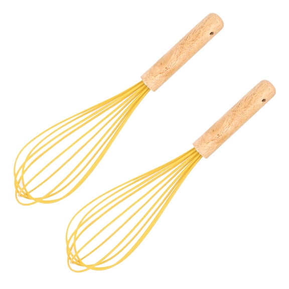 TABLZONE Set of Wooden Handle Silicone Whisks for Kitchen Baking and Cooking Mixers, Ideal for