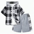 thumbnail image 2 of Godom 4T Boys Clothes Summer Two-Piece Outfit Short Sleeve Plaid Hooded Top & Shorts Sets,Black, 2 of 6