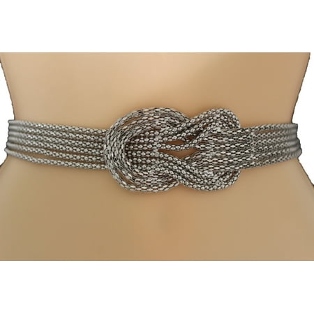 New Women Silver Mesh Braided Metal Fashion Belt Hip High Waist M L XL Plus