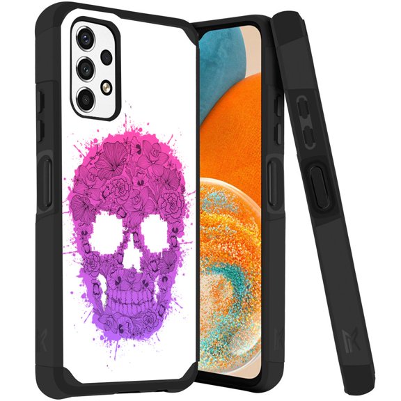 ANJ  Rugged Dual Layered Shockproof Slim Hybrid Case   Tempered Glass Cover Compatible with Samsung Galaxy A23 5G - Abstract Skull