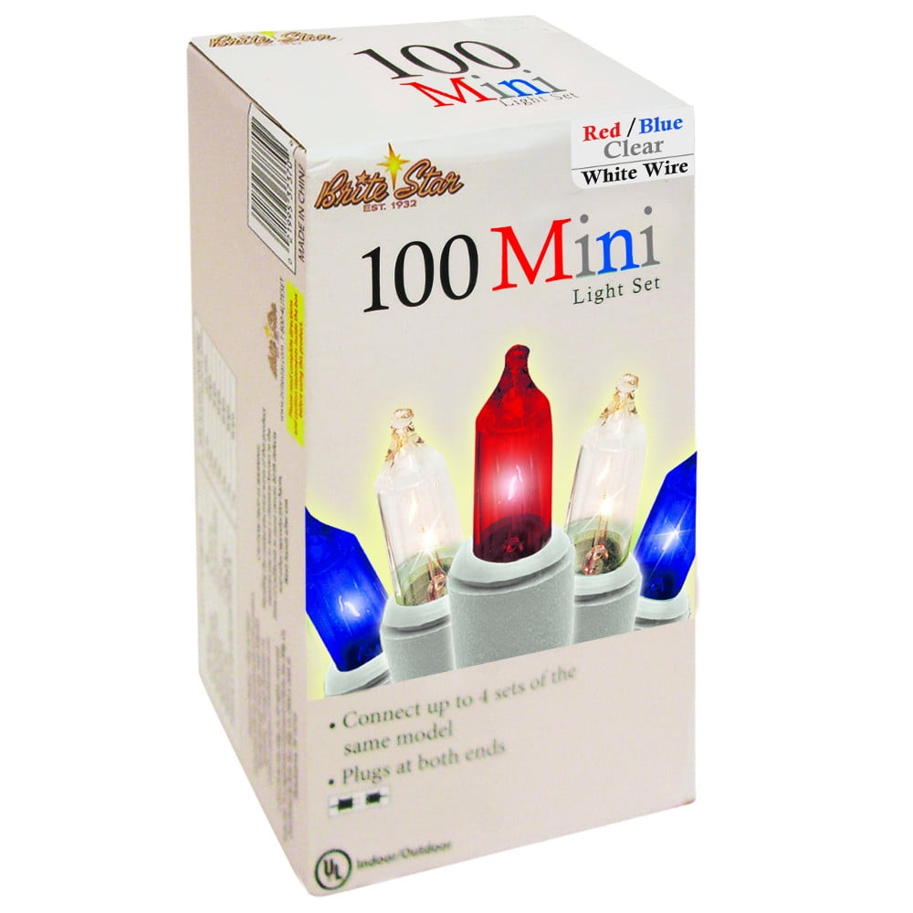 Set of 100 Patriotic Red, White and Blue Mini Incandescent Christmas