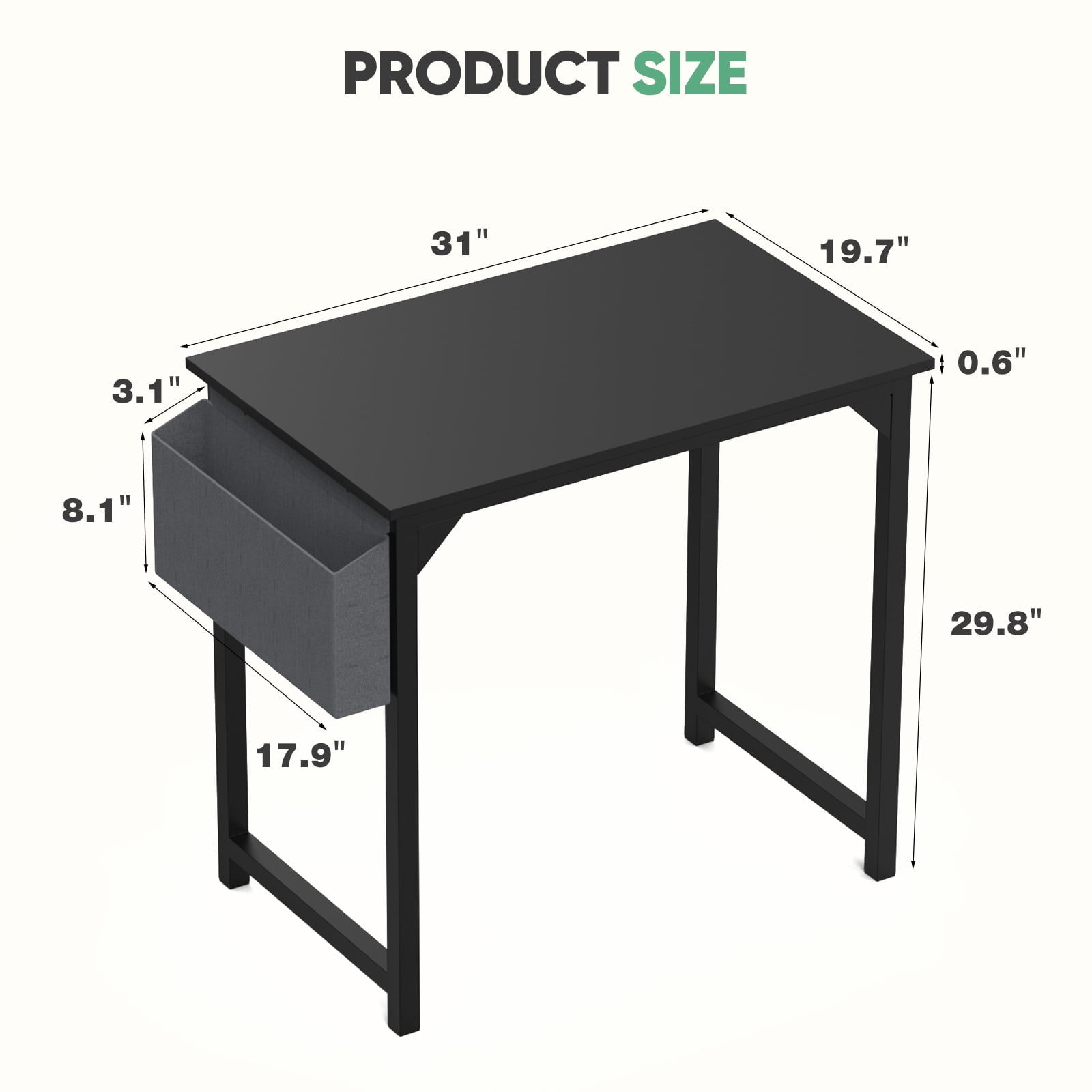 MAYEERTY 30 Inch Writing Desk with Fabric Drawers & Storage Bag, Modern Home Office Desk,Black