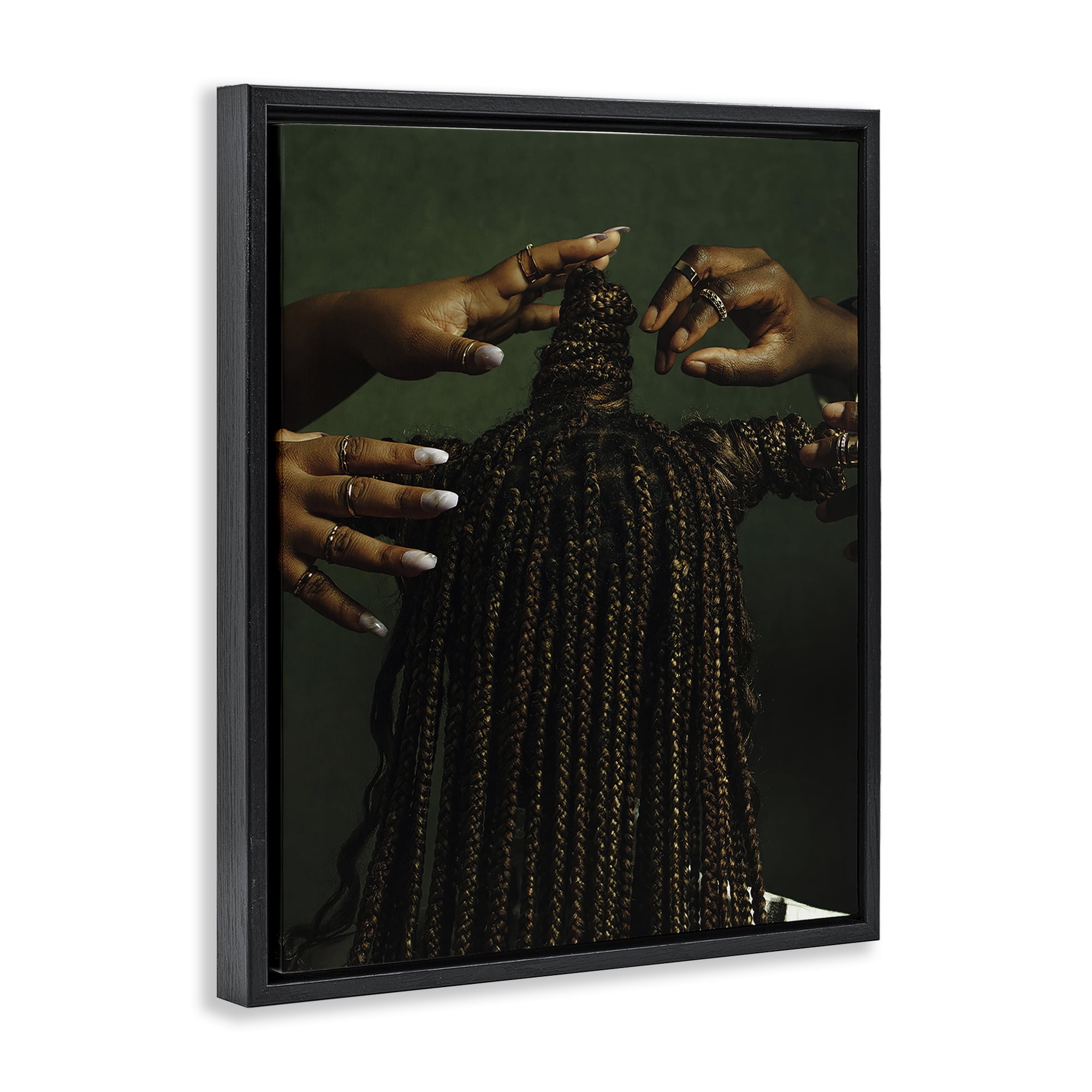 Stupell Industries Women Braiding Hair People Photography Black Floater Framed Canvas Art Print Wall Art, 25 x 31