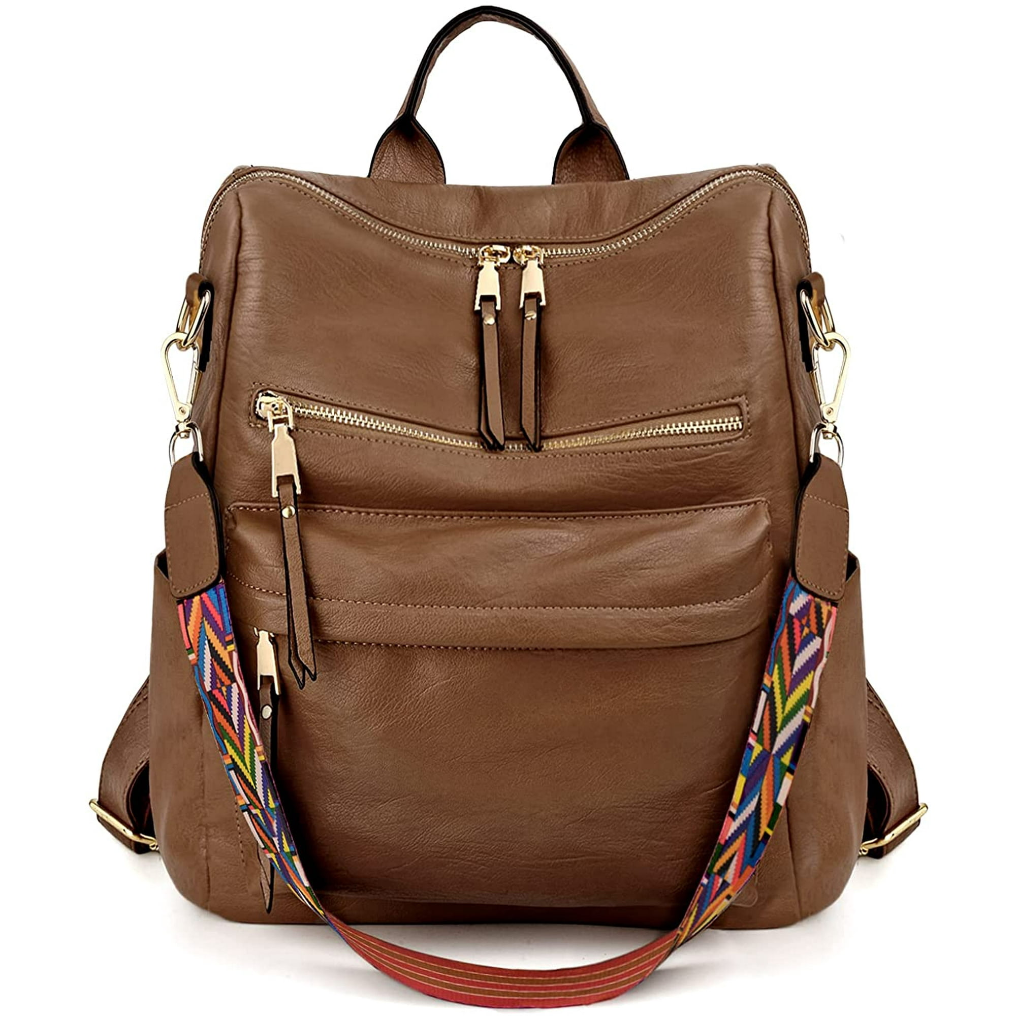 XICEN Backpack Purse for Women Stylish Vegan Leather Shoulder Bag Designer Travel Purse with Detachable Colorful Strap Brown Walmart