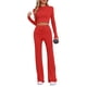 thumbnail image 1 of Conjuntos de salón para mujeres INSPIRE CHIC, top corto de manga larga, pantalones de campana con pliegue, pijama casual de 2 piezas, XL, gris claro, 1 of 6